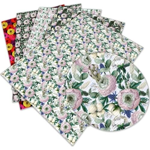 New Flower Pattern Printed Faux Leather Printed A4 22x30cm for DIY Hair Bow Bags Shoes Crafts Material L150 L151