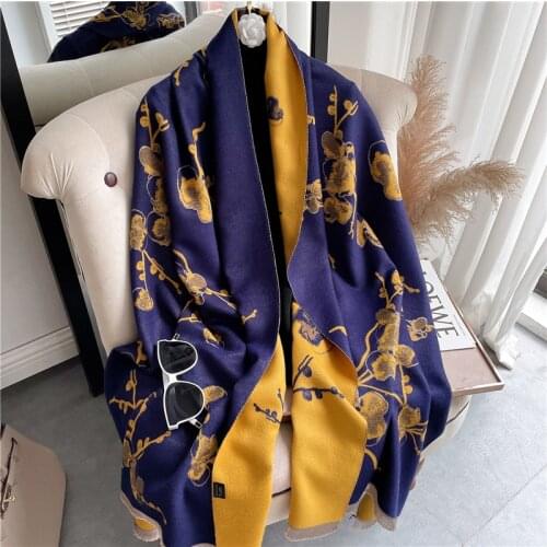 Cashmere Scarf Hijab Women Floral Print Double-sided Pashmina Lady Shawl Wrap Fashion Thick Warm Blanket Female 2021 New