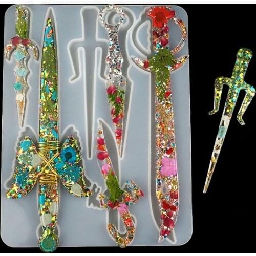 Dagger Epoxy Resin Mold Jewelry Pendant Silicone Mould DIY Crafts Decorations Keychain Casting Tools
