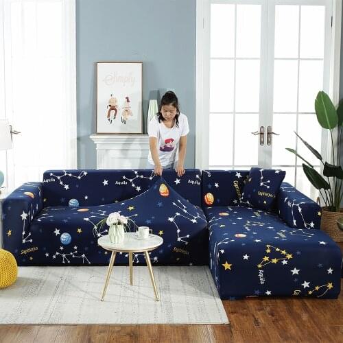 L-shape Armchair Cover Stretch Slipcover Sectional Elastic Sofa Cover for Living Room Couch Cover 1/2/3/4-seater pouf housse