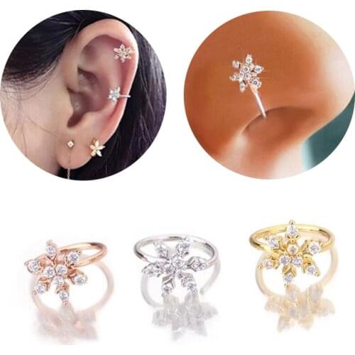 1PC Fashion Ear Nose Piercing Body Jewelry Ear Nose Hoop Ring Body Piercing Jewelry Tiny Crystal Flower Helix Fake Piercing Ring