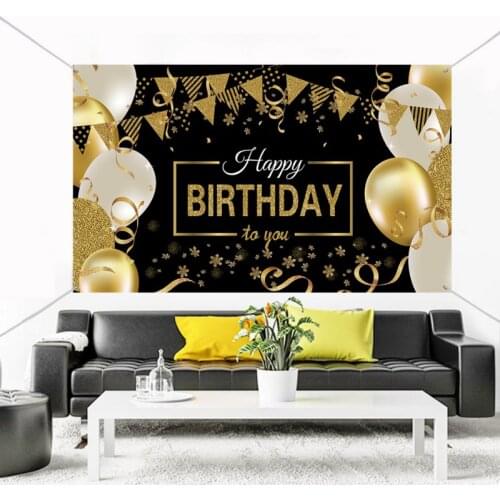 Fashion and fun party supplies birthday banners Cool Happy Birthday Backdrop Banner Extra Large Black And Gold Sign Poster