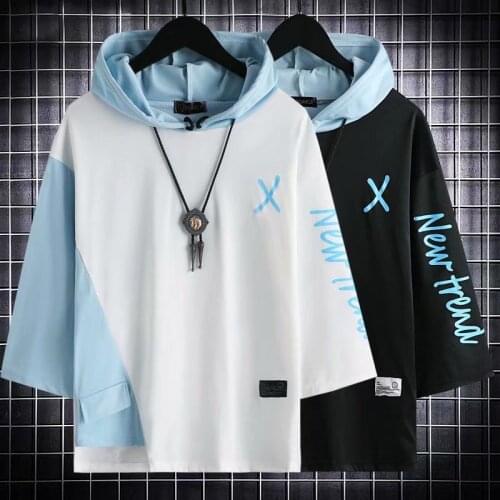 Ins Half sleeve mens trend Korean loose summer student hooded plus size short-sleeved hoodie Harajuku Hip Hop cool Streetwear