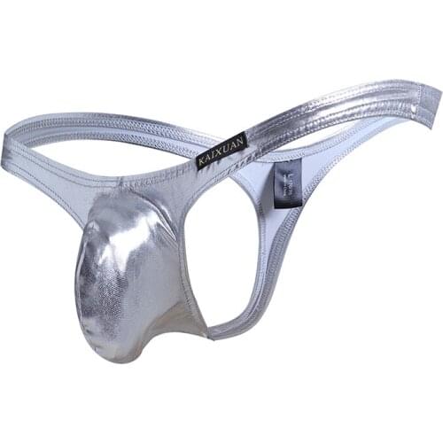 Mens Latex Thong Leather Mens Thongs and G Strings Solid Color Bulge Pouch T-back Bikini Underwear Lingerie Briefs Thongs