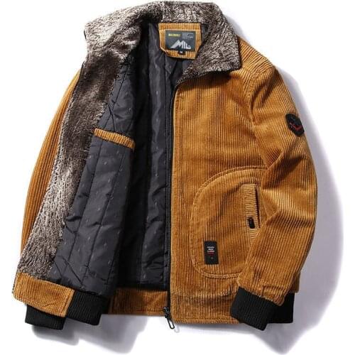 Mcikkny Men Warm Winter Corduroy Jackets And Coats Fur Collar Winter Casual Jacket Outwear Male Thermal Plus Size 6XL