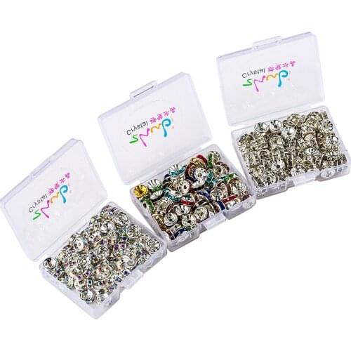 Box Set 6/8mm Metal Round Crystal Rhinestone Beads Spacer Rondelle DIY Women Bracelet Jewelry Making Necklace Accessories