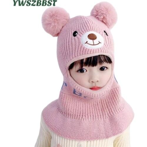 New Winter Warm Baby Cap Set Velvet Cartoon Baby Head Cover Children Neck Collar Kids Beanies Sets Plush Children Hats Scarf