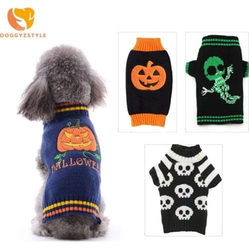 Pet Dog Halloween Clothes Pumpkin Skull Ghost Warm Puppy Coat Sweater Clothing Autumn and Winter Knitting Pullover For Small Dog