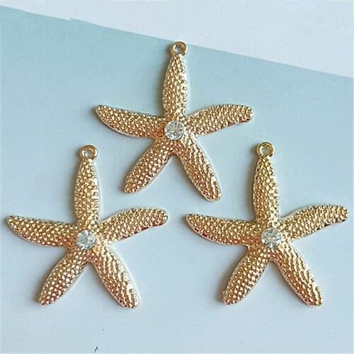 10 PCS 46*48mm Metal Alloy KC Gold Crystal Starfish Pendant Charms DIY Jewelry Findings