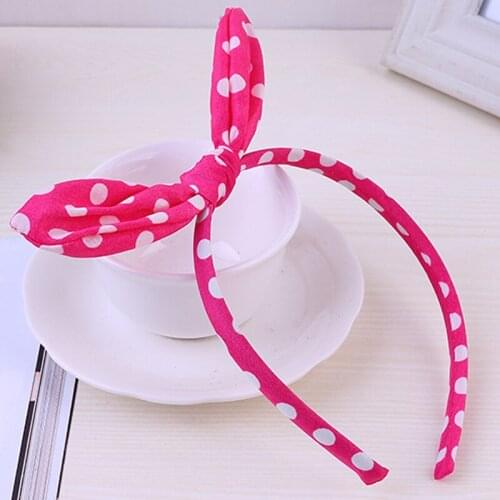6 Colors Girls Children Dots Print Bow Hairband Headband Cute Rabbit Ear Hair Band Hair Accessories Handmade Headwear For Kids