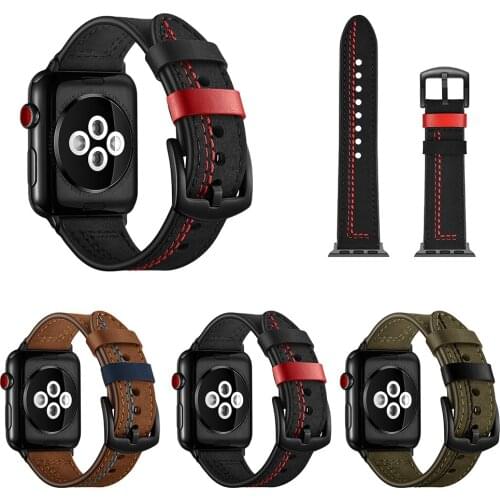 Genuine Leather Band For Apple Watch 38mm 40mm 42mm 44mm Sewing Leather Watchband For iWatch Series 2 3 4 5 Strap Bracelet Belt