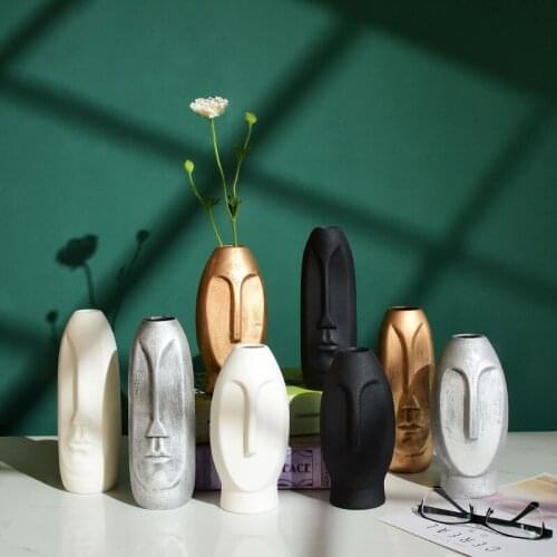 Nordic Style Modern Face Mask Ceramic Vase Home Decoration Flower Vases Head Matte Table Flower Vase for Wedding Decoration Prop