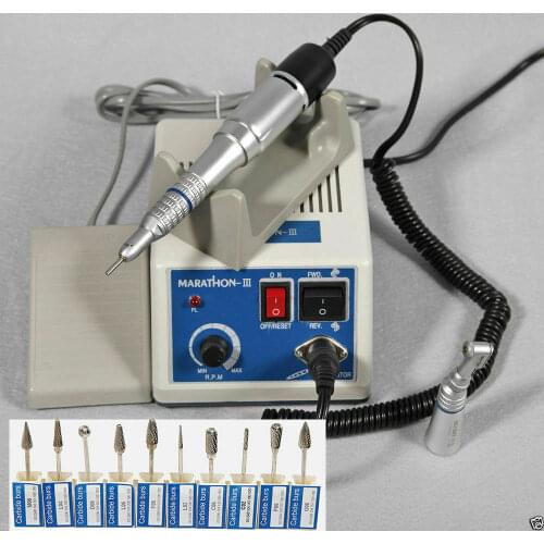 Dental MARATHON Electric Micromotor 35K Rpm Polishing Handpiece Contra Angle Straight Nose Cone Handpiece + 10 Drill Burs