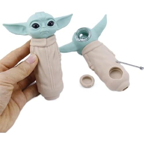 New Baby Yoda Tobacco Pipe Silicone Pipes Heat Resistant Cigarette Pipe Smoking Accessories Action Figure Toys for Adult Gifts