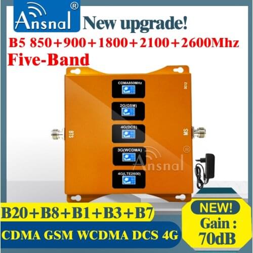 B5 850 900 1800 2100 2600Mhz Five-Band 4G Signal Repeater gsm 2g 3g 4g Mobile Signal Booster 4G Cellular Amplifier CDMA GSM LTE
