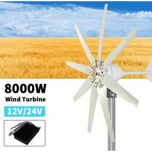 8000W DC 12V 24V Wind Turbines Generator 8 Blades Powerful Windmill with Power Charge Controller