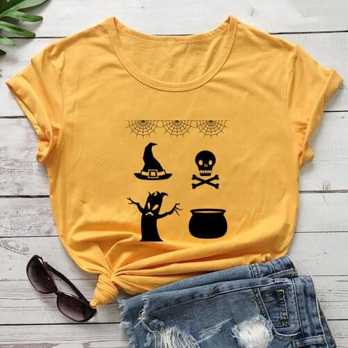Family Halloween Party Shirt 100%Cotton Printed Women Tshirt Unisex Funny Summer Casual O-Neck Short Sleeve Tops Holiday Tee
