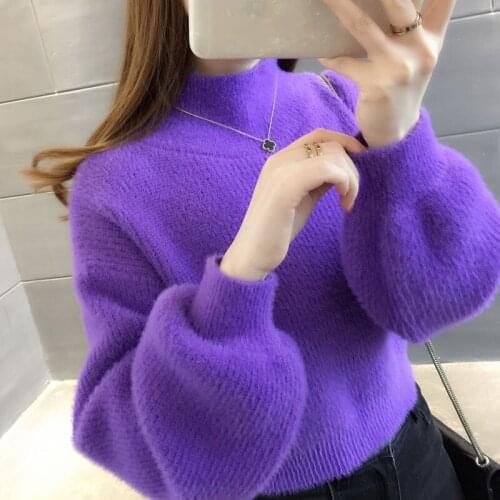 Women Winter Thick Warm Fur Sweater Half High Collar Sweaters Female Long Sleeve Pullovers Top Ladies Soft Jumper Knitwear H268