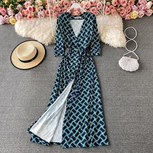 Womens Spring Summer Runway Fashion Casual Loose Foral Print Dress Female Travel Chic Sunscreen Beach Dress TB488