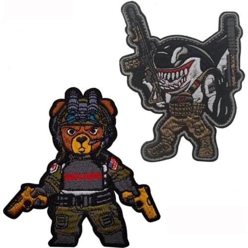 1pc 3D Embroidery Tactical Bear Armband Shark Warrior Sticker Armband Used To Paste Clothes Backpack Military Patch Badge