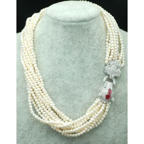 10rows freshwater pearl near round 3-5mm necklace 19inch FPPJ wholesale beads nature