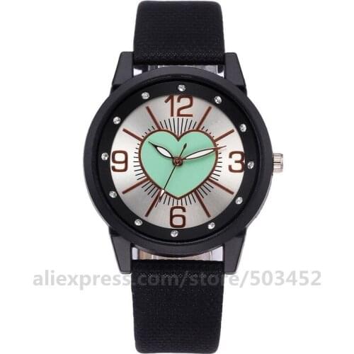 100pcs/lot gescar 8579 shiny heart black belt leather watch wrap quartz casual women wrist watch wholesale clock for girlfriend