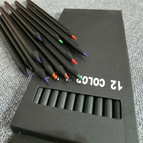 12 PCS/set of 12 different colors of colored pencil color pencil school students of high quality black wooden pencil