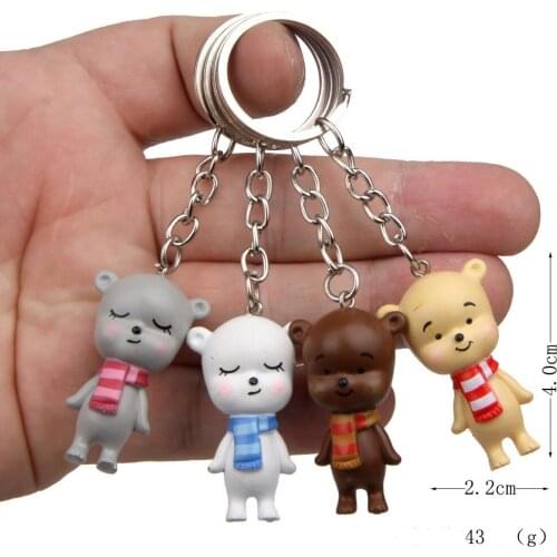 4pcs/lot Cartoon Scarf Bear Doll Keychains Resin Couple Key Ring Charm For Women Kids Bag Pendant Toy Key Chain Gift