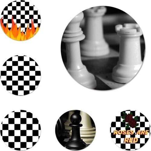 58mm Black and white chess board Icons Pins Badge Decoration Brooches Metal Badges For Clothes Backpack Decoration