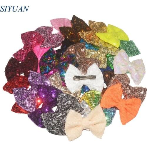 60pcs/lot 3.4'' Embroidery Shiny Sequin Bow Barrettes Hair Clip Chic DIY Boutique Headwear Accessories HDJ117