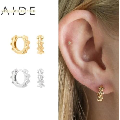 AIDE Exquisite Leaves Hoop Earrings for Women Girl Mini Geometric Glossy Leaf Pierced Earings Silver 925 Jewelry Gift kolczyki