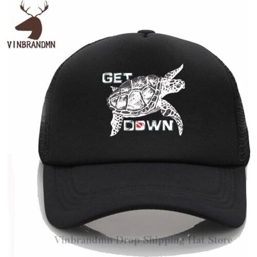 Comic Turtle Dive Get Down Baseball cap men women funny cotton scuba diver net hat combed cotton brand appare cool Fishing hats