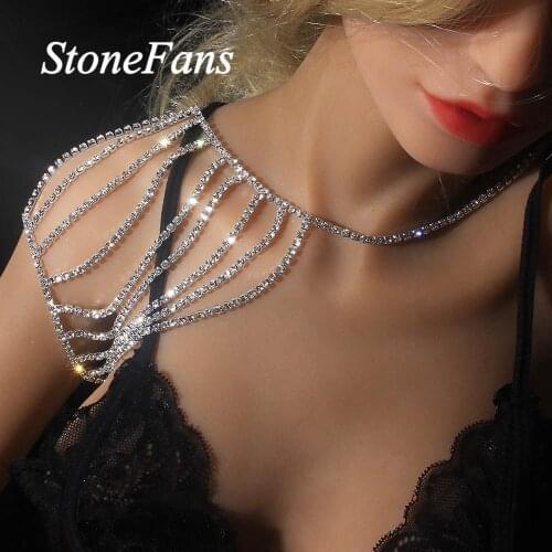 Stonefans Sexy Charm Multilayer Shoulder Chain Harness for Women Statement Bridal Rhinestone Shoulder Necklace Wedding Jewelry