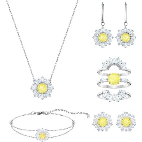 High Quality 1:1 SWAN Original SUNSHINE Sun Pattern Necklace Pendant Bracelet Stud Earrings Ring Set 5081230 DIY Jewelry
