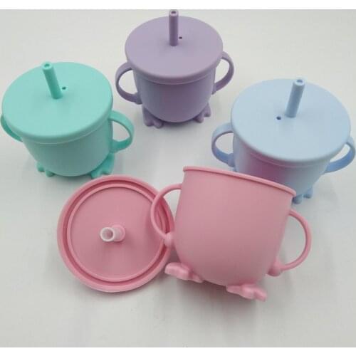 150ml Cup BPA Free Silicone Portable Unbreakable Kid Training Sippy Cup With Straw And Double Handle Children Water Cup