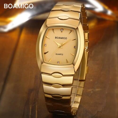 Boamigo men watches luxury fashion quartz watch gold stainless steel portable business wristwatch male clock relogio masculino