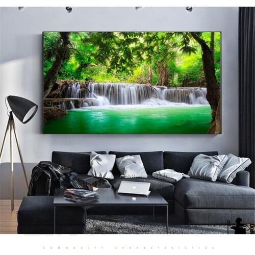 HD Prints Canvas Posters Home Decor Landscape Natural Waterfall Paintings Wall Art Scenery Picture Waterfall Modular Living Room