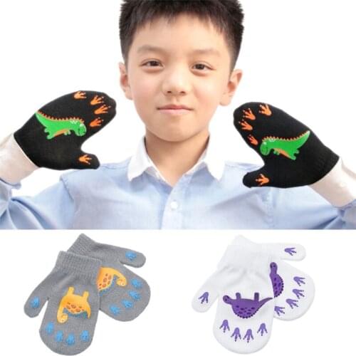 Children Kids Winter Gloves Kawaii Dinosaur Cartoon Printing Thicken Warm Mittens Comfy Full Finger Wrist Hand Glove перчатки