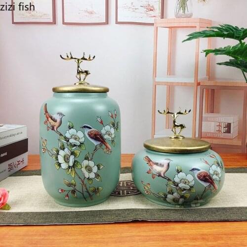 Jar American Ceramic Tea Cans Storage Tank Decoration European Home Living Room Candy Key Can Decoration Jars Desktop Decoration