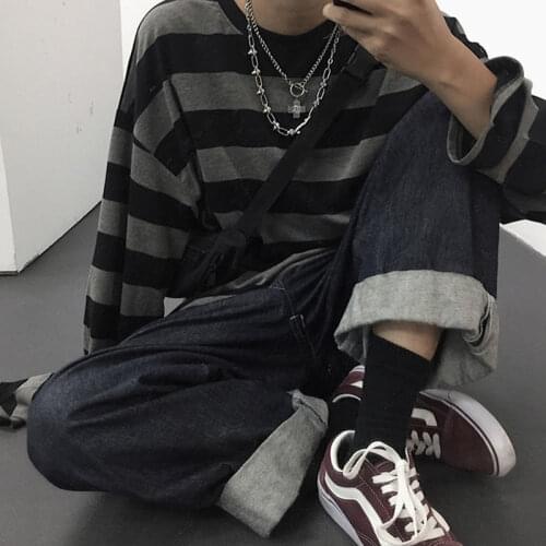 Harajuku oversized t-shirt women clothing 2020 spring autumn Korean fashion striped long-sleeved t-shirt sports casual loose top