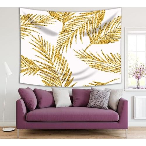 Tapestry Exotic Pattern with Gold Palm Leaf Silhouettes Nature Tropics Fun Stylish Floral Artwork Print