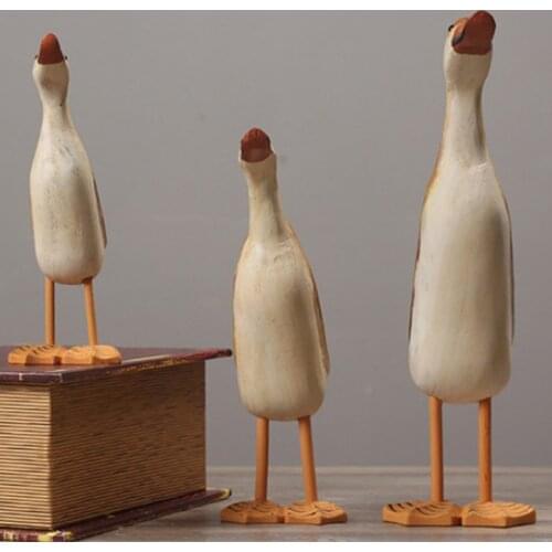 Wooden Painted Artificial Duck Figurine Statue Hand Painted 3pcs/set