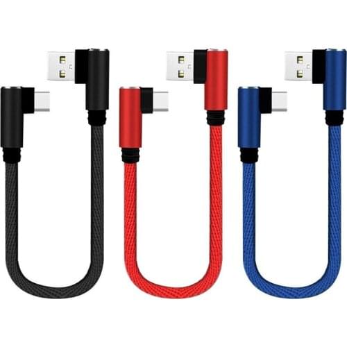 Double Elbow 0.25m 90 Degrees Type c Data Cable Black/ Blue/Red Fast Charging Cable Efficient USB Cable Data Line Dropship