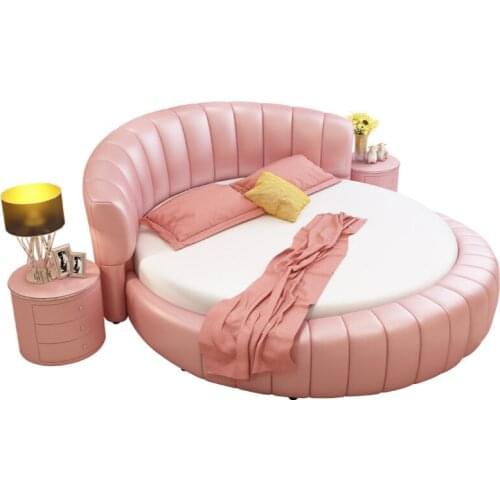 Round bed double leather bed European modern minimalist theme hotel wedding bed master bedroom princess couple bed