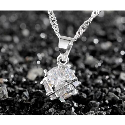 Hot sell Women 925 Silver colorCrystal Rhinestone Pendant Necklace Free shipping