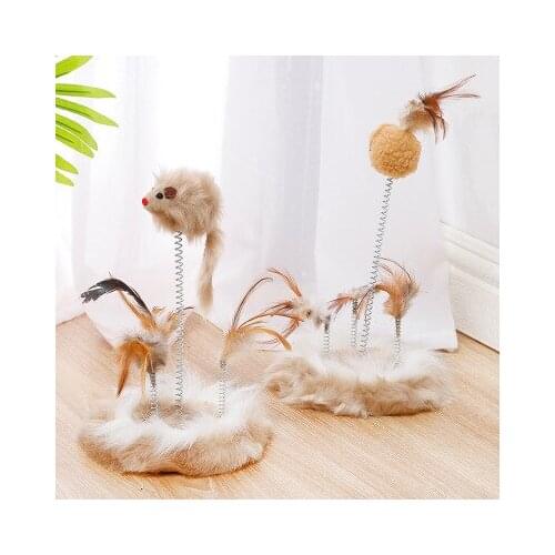 Lmitated Rabbit Fur Cat Scratching Disc Mouse Funny Cat Toy Cat Climbing Frame Toy Feather Spring Cat Toy Pet Supplies