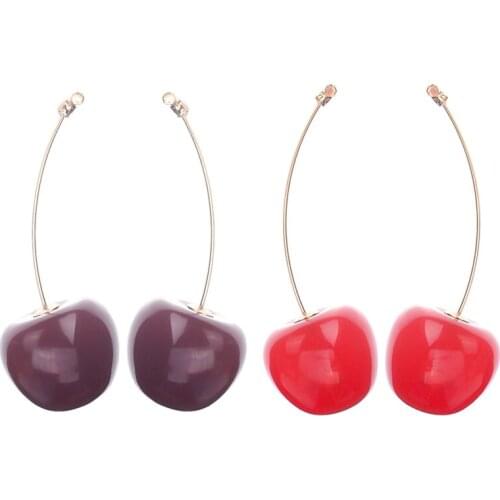 Resin Cute Red Cherry Fruit Dangle Earrings For Women Lovely Sweet Fruit Fresh Round Cherry Earrings Summer Jewelry Gift