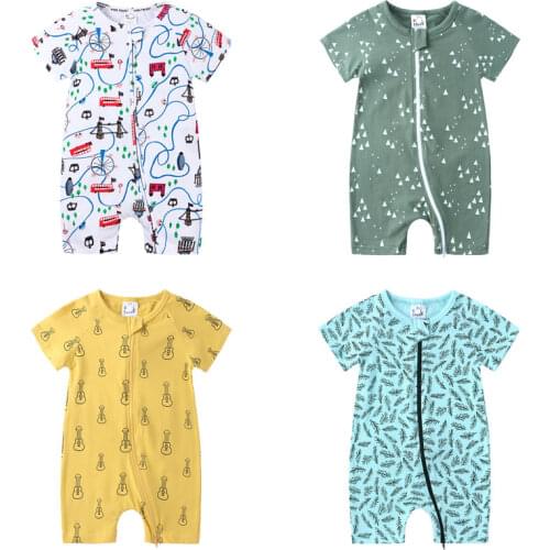 Fashion Baby Girls Rompers Summer Newborn Baby Boys Clothes Cotton Short Seelve Toddler Romper Zipper Infant Clothing 3-24 Month