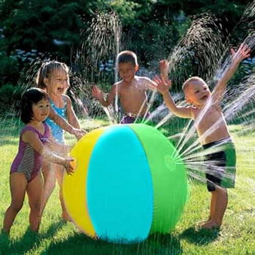 Rainbow Ball Inflatable Sprinkler Beach Ball Water Balloon Summer Outdoor Kids Swimming Toy Puffer Fish Water Spray Ball