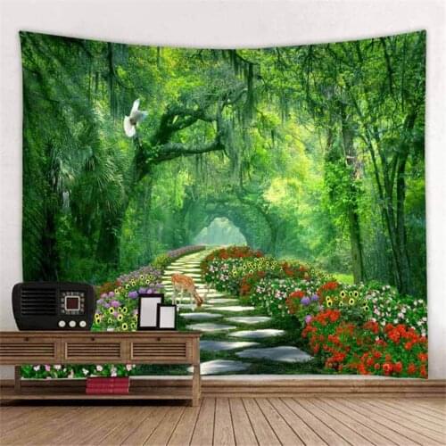 Nature Flower Road Wall Tapestry Forest Tree Psychedelic Carpet Landscape Bohemian Room Decor Home Decoration Accessories Blanke
